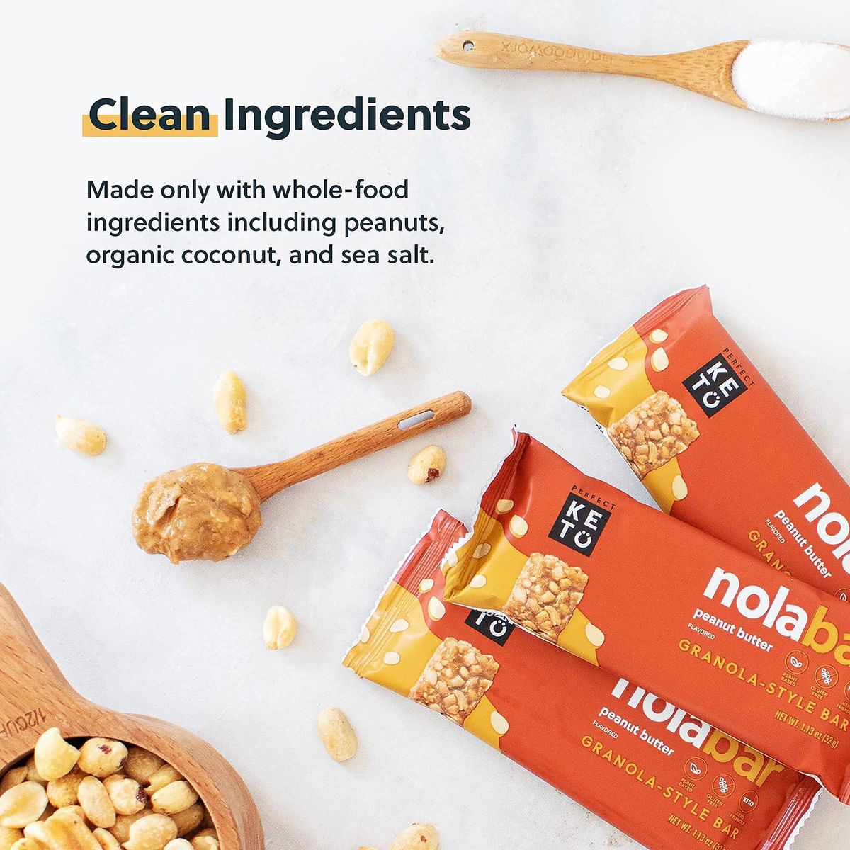 Perfect Keto Nola Bars  GlutenFree Keto Granola Bars with Zero Added Sugar  Enjoy a Chewier Nuttier and Tastier Way to Curb Cravings and Start the Day  Peanut Butter  8 Bars 32g