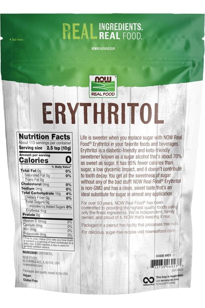 NOW Foods, Erythritol, Great-Tasting Sugar Replacement, Zero Calories, Low Glycemic Impact, Kosher, 2.5-Pound (Packaging May Vary)