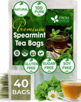 FreshDrinkUS Premium 40 Spearmint Tea Bags 100 Natural Spearmint Leaves Loose Leaf Spearmint Herbal Tea Spearmint Leaf Tea No Sugar No Caffeine No Gluten Vegan