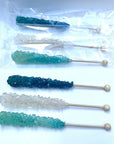 Classic Rock Candy Sticks Sugar Rock Crystal Lollipops Individually Wrapped Pack of 12 Frozen Ice Blue White  Light Blue