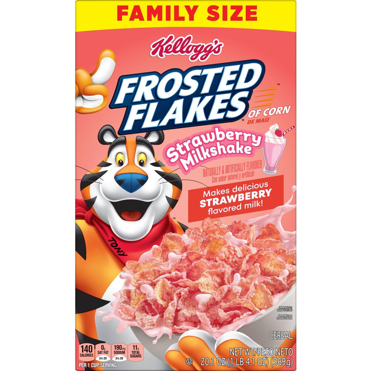 Kelloggs Frosted Flakes Breakfast Cereal Kids Cereal Family Breakfast Family Size Strawberry Milkshake 6 Boxes