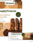 Simply Protein Peanut Butter Chocolate Protein Bars, Vegan Protein Bars Low Sugar High Protein, Gluten Free, 32 Pack