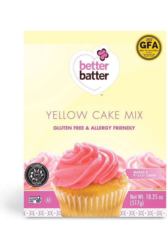 Better Batter Yellow Cake Baking Mix, Certified Gluten Free, Perfect for Cupcakes, Moist &amp; Fluffy, Non-GMO, Vegan Friendly, Kosher, Top 10 Allergen Friendly, Cup for Cup Baking Alternative to Regular Cake Mixes, 18.25oz