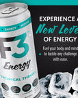 F3 Energy  Tropical Theory Energy Drink Muscle Building Sports Drinks w BCAA Panax Ginseng and Ginkgo Biloba Natural Energy Drinks for Strength Mental Focus and Muscle Recovery 355 ml 12 pack