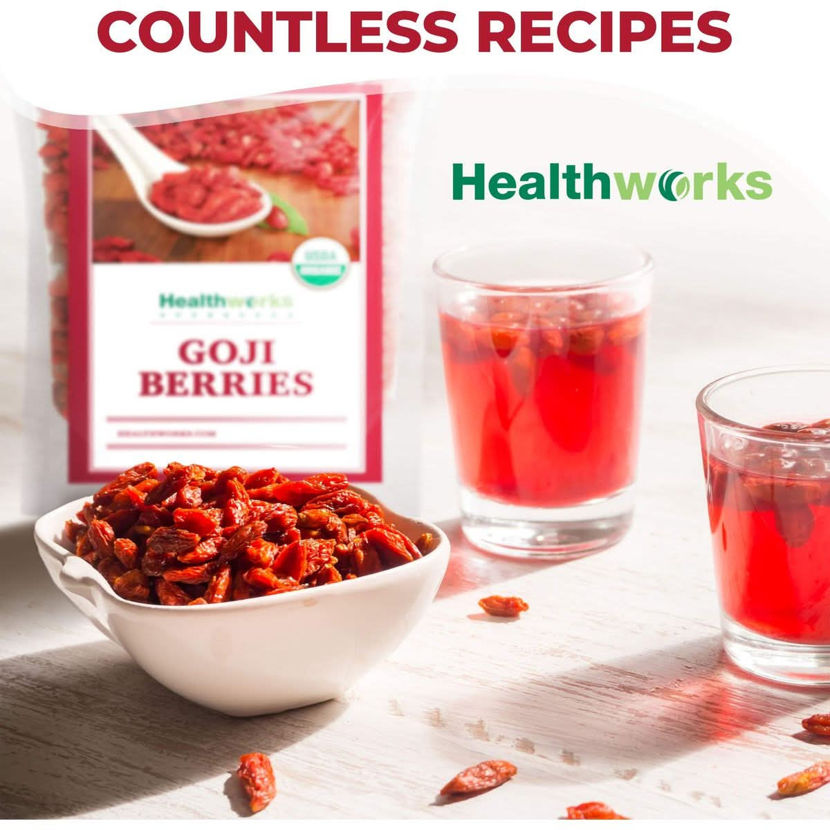 Healthworks Raw Goji Berries 16 Ounces  1 Pound  Certified Organic  SunDried  Keto Vegan  NonGMO  Baking Teas  Smoothies  Antioxidant Superfood