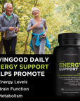 Livingood Daily Energy Support - Natural Clean Energy Booster Supplement for Focus, Memory, Clarity, & Mood - NADH, L-Taurine, L-Theanine, Methylcobalamin, Co-Q10 - No Caffeine, Vegan - 60 Capsules