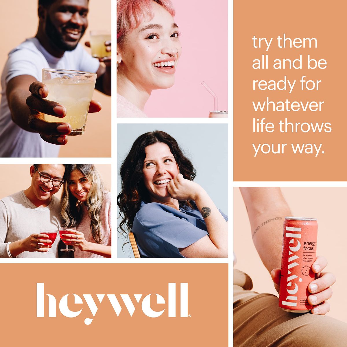 Heywell Sparkling Adaptogenic Water Energy and Focus Strawberry Lemon Flavor 12 Fluid Ounce Pack of 12  Caffeinated Organic Non GMO Vegan Gluten Free Dairy Free