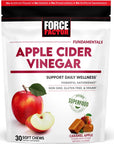 Force Factor Organic Apple Cider Vinegar Soft Chews for Digestion and Metabolism Support, Apple Cider Vinegar with Mother, ACV Supplement, Gluten-Free, & Vegan, Caramel Apple Flavor, 30 Soft Chews