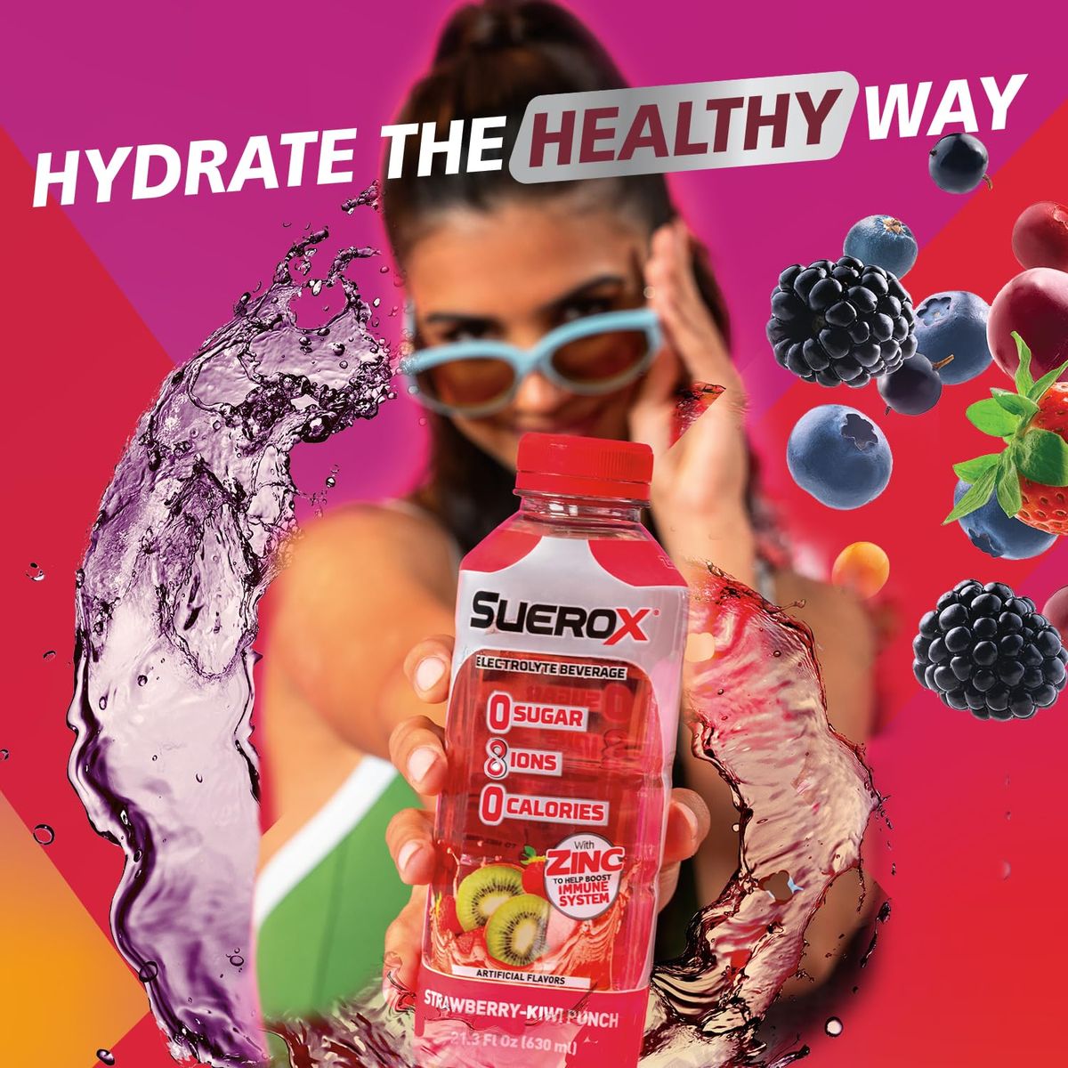 SueroX Zero Sugar Electrolyte Drink for Hydration and Recovery Unique Blend of Electrolytes  8 Ions Zero Calorie Sports Drink 213 Fl Oz StrawberryKiwi Punch 12 Count