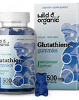 Wild & Organic Glutathione Gummies - Reduced Glutathione for Liver Cleanse & Antioxidants Supplement - Skin Care & Immune Support Gummy - Non-GMO & Gluten Free Gummy - 500 mg. 60 Vegan Chews