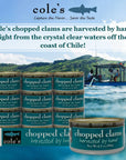 COLES CANNED AND CHOPPED CLAMS  Harvested in Crystal Clear Water Gluten Free Food High Protein and LowCalorie Clams  Pack of 12 65 oz per