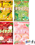 Kasugai Japanese Gummy Candy with Real Fruit Juice 4 Pack Yuzu Kiwifruit Lychee Peach with 2 Gosutoys Stickers