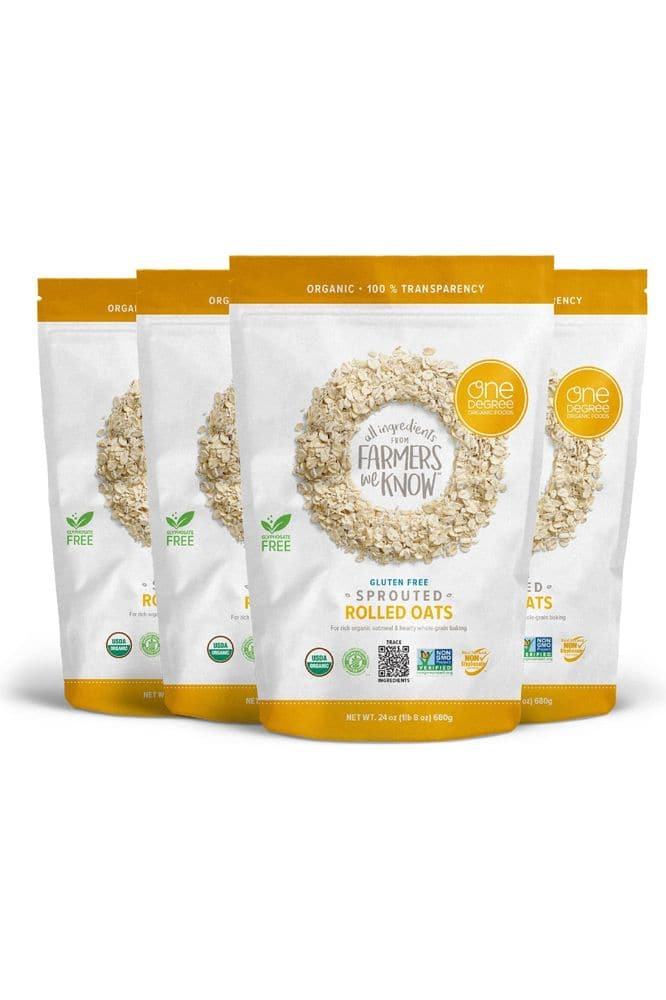 One Degree Organic Foods Sprouted Rolled Oats, USDA Organic, Non-GMO Gluten Free Oatmeal, 24 oz., 4 Pack