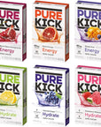 Pure Kick Singles To Go Ultimate Variety Pack 1 Box Blood Orange1 Box Mango Acai 1 Box Black Cherry Pomegranate 1 Box Citrus 1 Box Strawberry Watermelon 1 Box Concord Grape 36 Single Servings