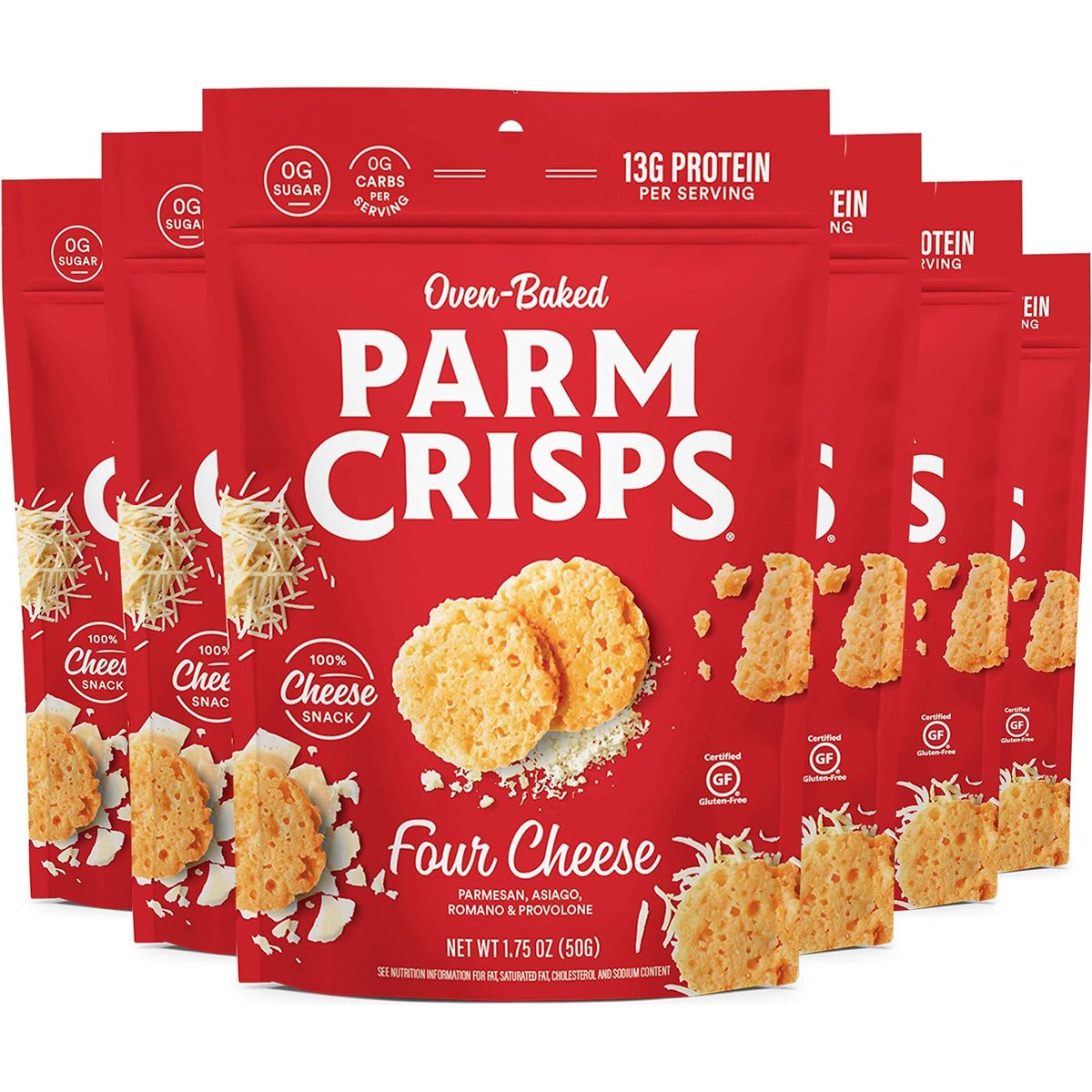 ParmCrisps - Four Cheese Parm Crisps, Made Simply with 100% REAL Cheese | Healthy Keto Snacks, Low Carb, High Protein, Gluten Free, Oven Baked, Keto-Friendly | 1.75 Oz (Pack of 6)