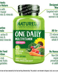 NATURELO One Daily Multivitamin for Women - Energy Support - Whole Food Supplement to Nourish Hair, Skin, Nails - Non-GMO - No Soy - Gluten Free - 120 Capsules - 4 Month Supply