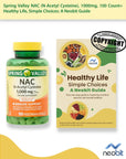 Spring Valley NAC (N-Acetyl Cysteine), 1000mg, 100 Count, with Selenium and Molybdenum, Immune Support Vegetarian Capsules - Bundle with 'Healthy Life, Simple Choices' Guide (2 Items)