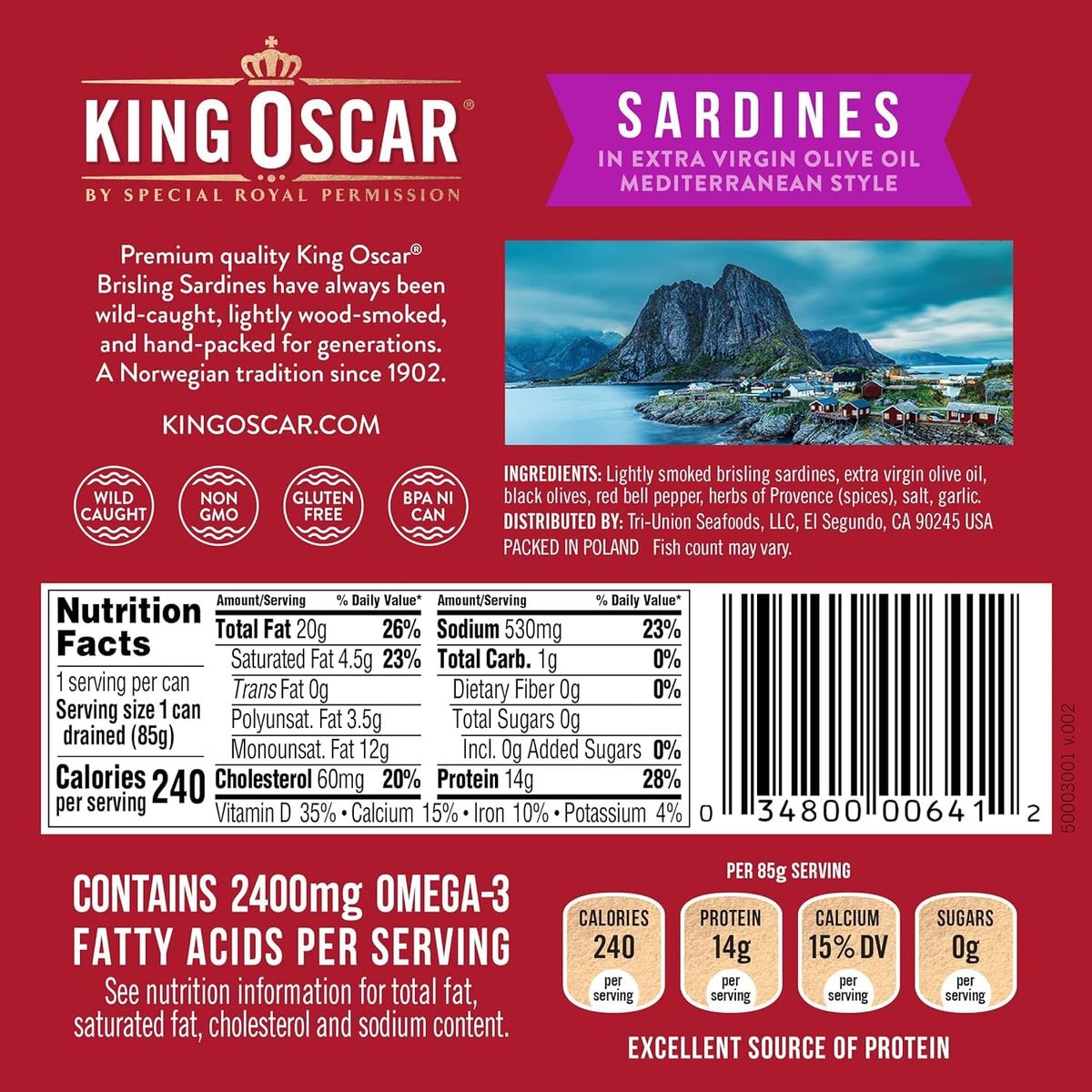 King Oscar Wild Caught Sardines in Extra Virgin Olive Oil Mediterranean Style 375 oz Pack of 6 with By The Cup Toothpicks