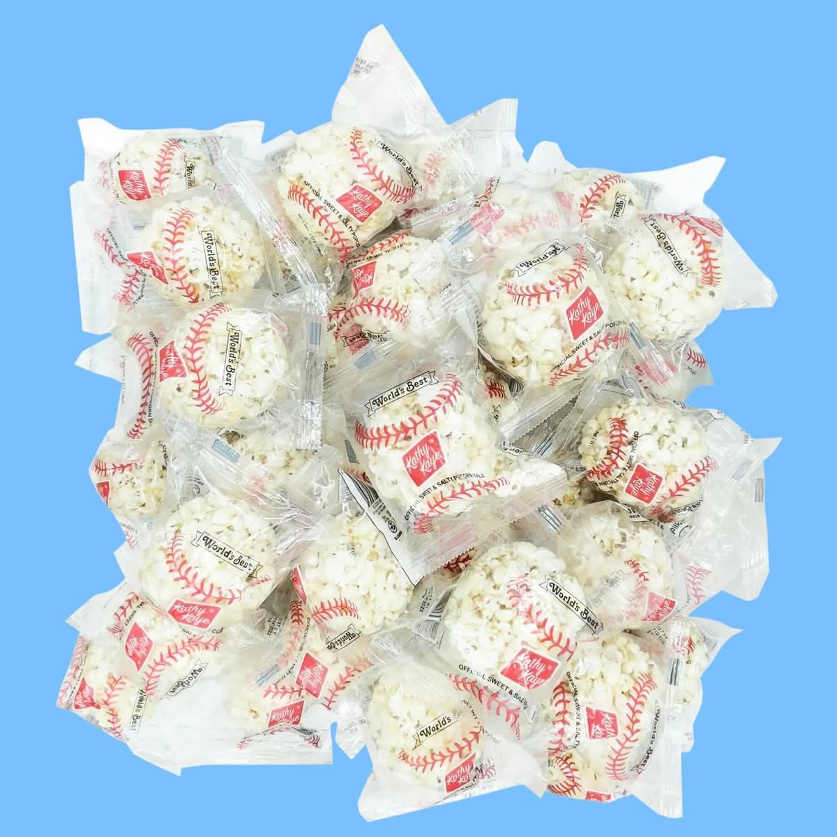 Kathy Kaye Baseball Themed Popcorn Balls Individually Wrapped Salty Snacks Sports Party Favor 8 Pieces Included 8oz