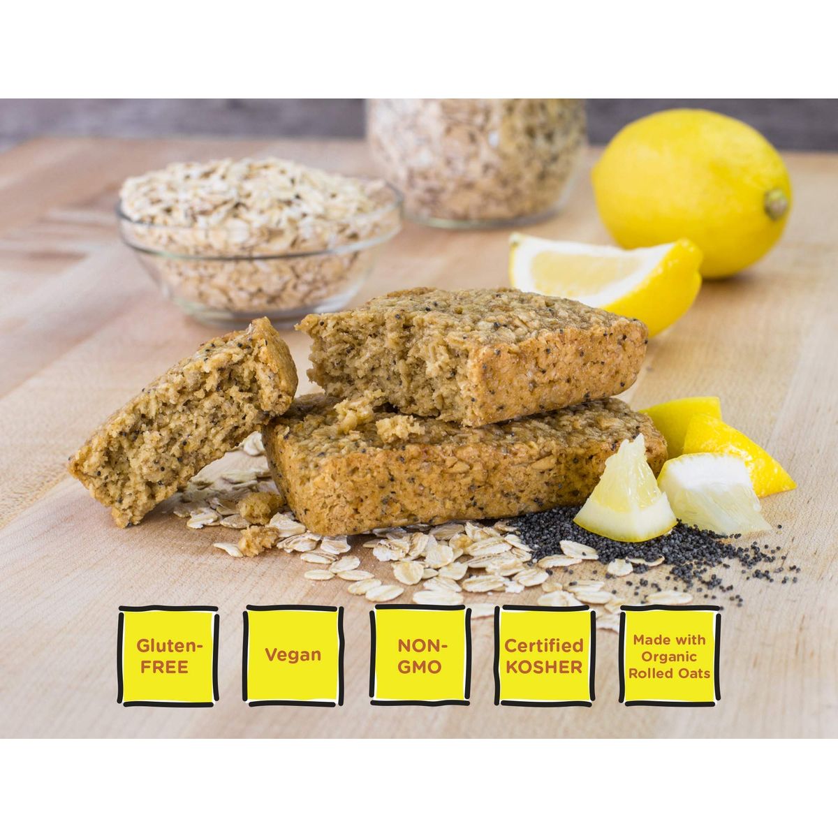 Bobos Oat Bars Lemon Poppyseed 3 oz Bar 12 Pack Gluten Free Whole Grain Snack and Breakfast Bar