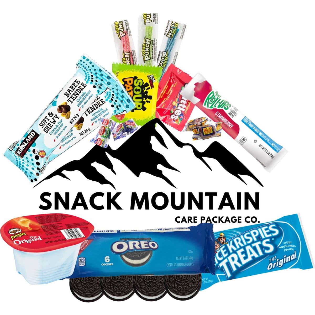 Snack Mountain Care Package Gift Bag  Food Gifts Appreciation College Care Package Final Exam Snack Box Filler Graduation Camp Employees Holiday Mothers Day with Cookies Candy Granola Bars Chips