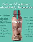 OWYN Only What You Need Double Shot Dairy Free Keto Protein Coffee Shake Mocha 0g Sugar 20g Plant Based Protein 180mg Caffeine Gluten  Soy Free NonGMO Vegan 12 Pack 12 Fl Oz Bottles