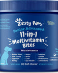 Senior Advanced Multifunctional Supplement for Dogs - Glucosamine & Chondroitin for Hip & Joint Support - Psyllium & Enzymes for Gut & Immune Health - Fish Oil, Antioxidants for Skin, Heart & Brain