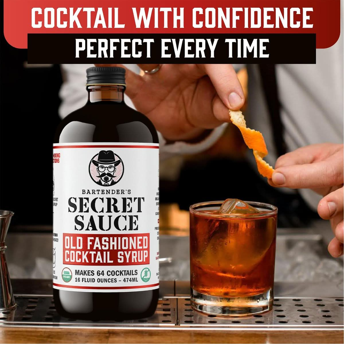 Bartenders Secret Sauce Old Fashioned Mix  Makes 64 Cocktails  Handcrafted Old Fashioned Syrup with Bitters Orange Cherry Organic Cane Sugar  More Complex than Bitters and Simple Syrup  16Ounce 1 Pack