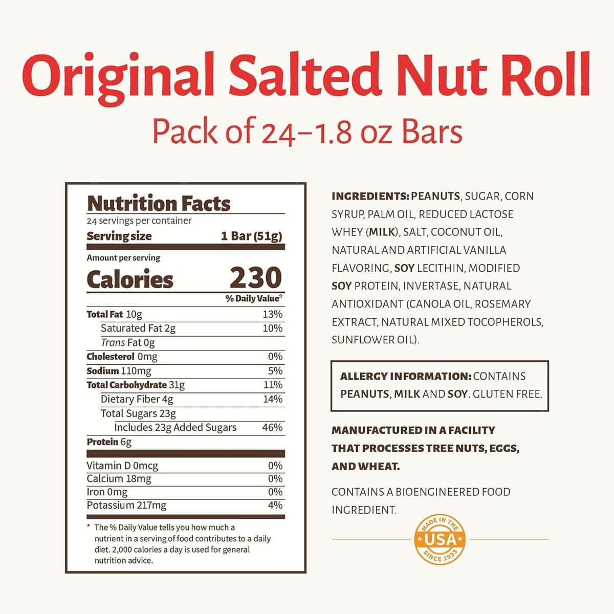 Pearson's Original Salted Nut Roll 24 Full Size Candy Bars Whlsome