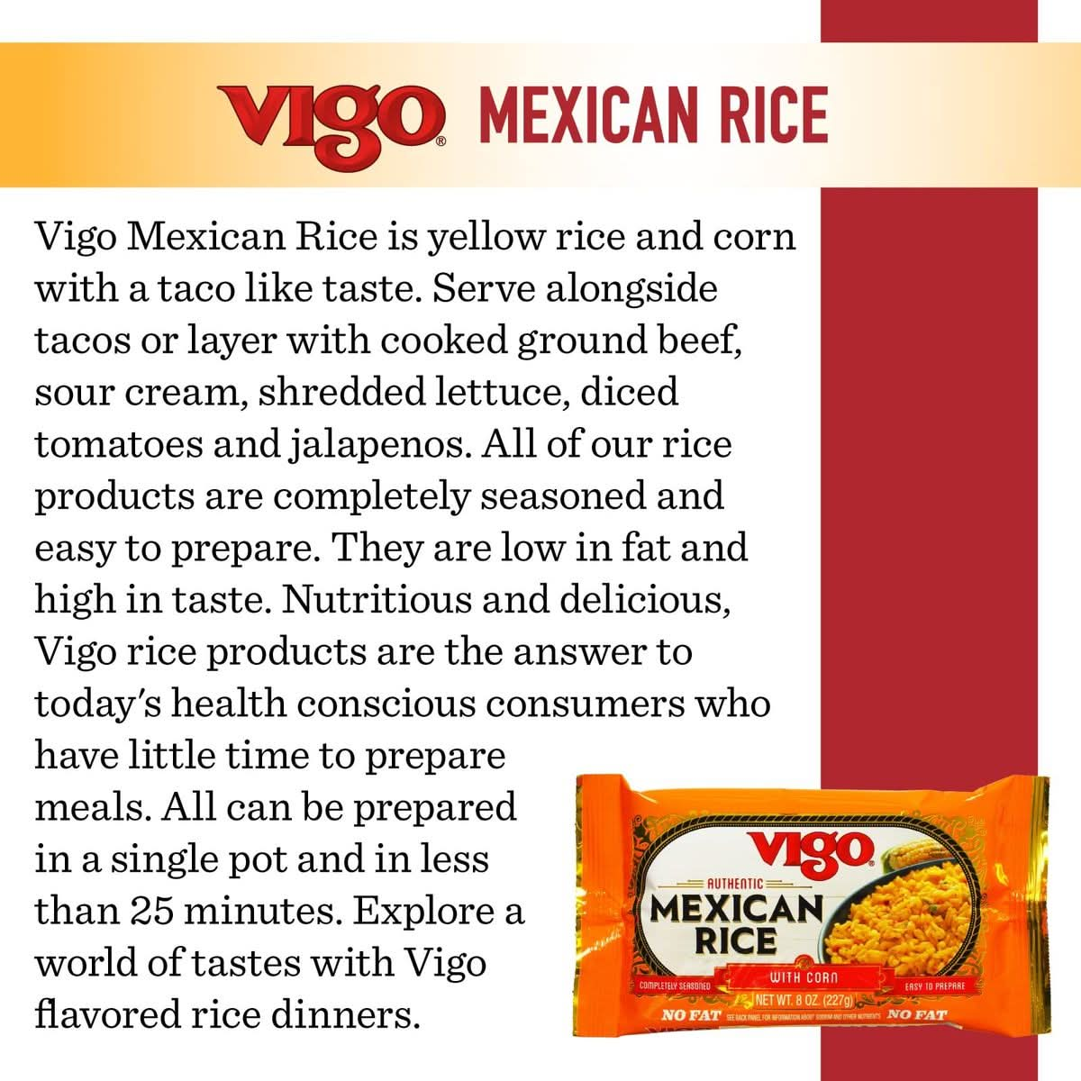 Vigo Authentic Mexican Rice with Corn No Fat 8oz Pack of 12