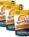 GrandyOats Original Coconola Gluten Free Granola - Certified Organic, Paleo Friendly, Non-GMO, Grain-Free, Low Carb and Low Sugar, 9oz Bags, Bulk Pack of 3