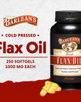 Barlean's Flaxseed Oil Softgels, Cold-Pressed Flax Seed Supplement with 1,650 mg ALA Omega-3 Fatty Acids for Joint & Heart Health, 1000mg, 250 ct