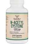 NAC Supplement N-Acetyl Cysteine (1,000mg Per Serving 500mg Per Cap, 210 Capsules) (Third Party Tested, Manufactured in The US) with Odor Masking Technology to Boost Glutathione Levels by Double Wood