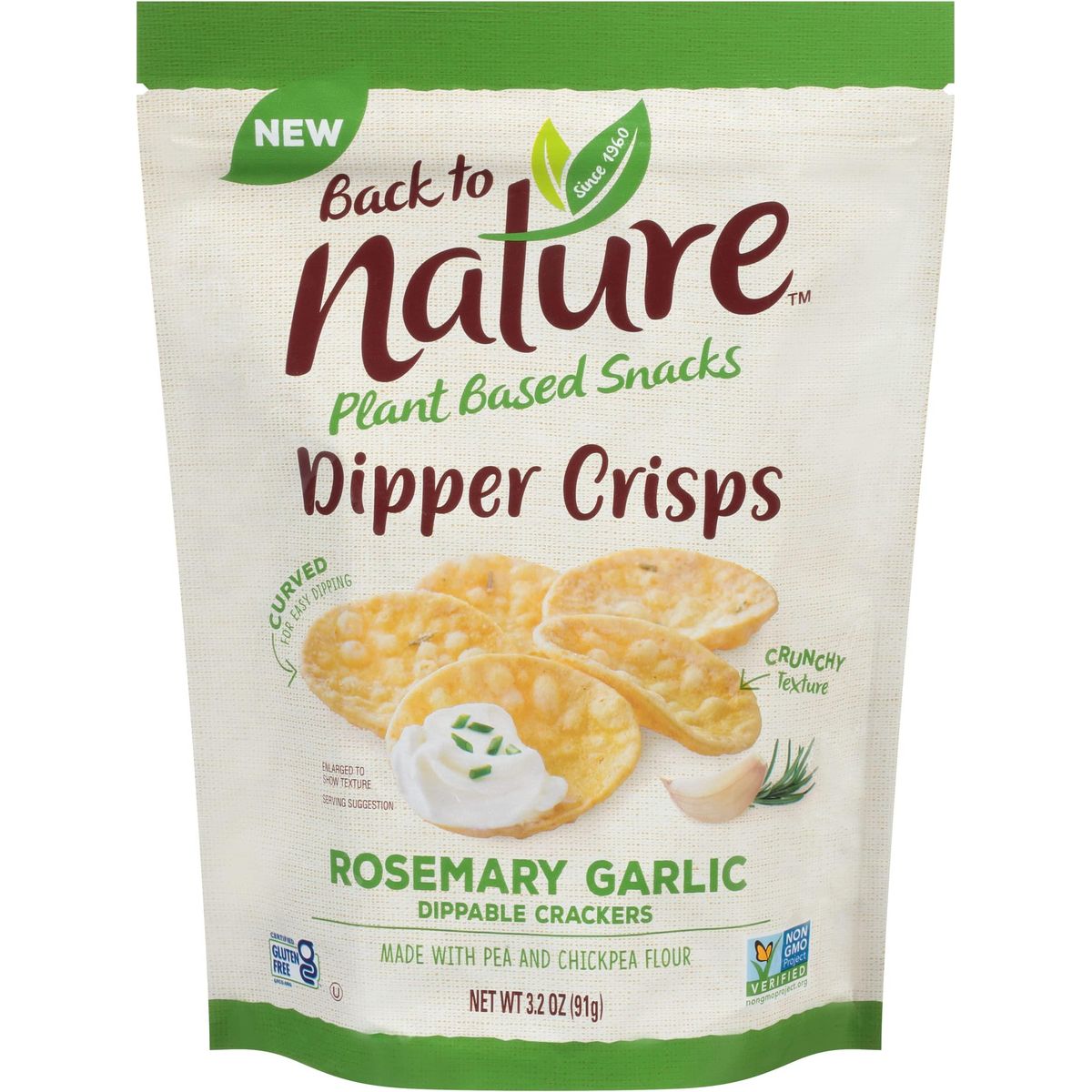 Back To Nature Non-GMO Dipper Crisps, Rosemary Garlic, 3.2 Ounce