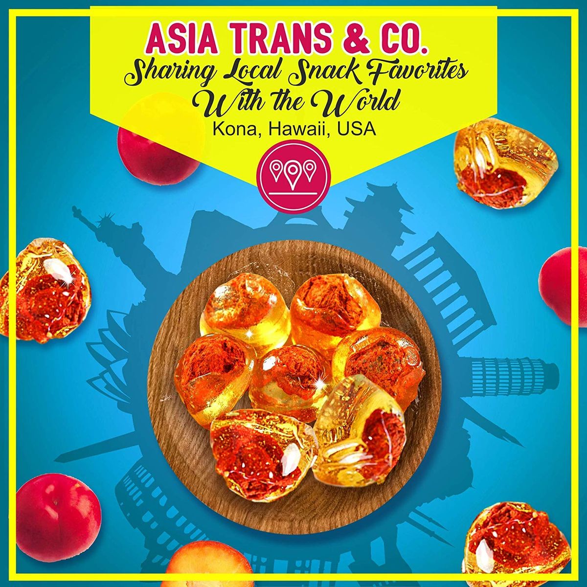 Asia Trans Golden Plum Crack Seed Drops  Hawaiian Favorite  Sweet Sour  Salty Dried Asian Plum Hard Candy 35 oz