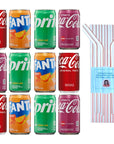 Coca Cola Mini Can Variety Pack 75 oz 12 ct 4 flavors  3 each of Coke Classic Orange Fanta Sprite LemonLime Cherry Coca Cola  Sophley Individually Wrapped Straws 24Pack