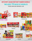 FUDOBOX Asian Instant Ramen Noodles Variety Pack with Cookies  Chopsticks  Mama Hao Acecook  Student Care Package  Spicy Noodles Challenge  15 Pack Assorted