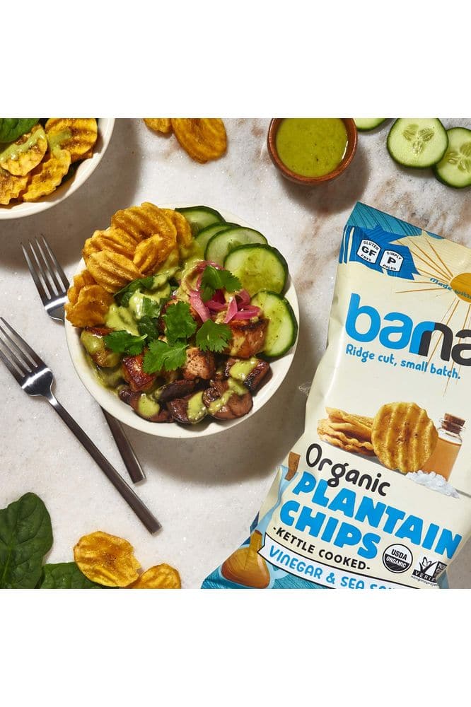 Barnana Organic Plantain Chips, Salt &amp; Vinegar Paleo &amp; Vegan Ridge Cut Chips, 5 Ounce Bag