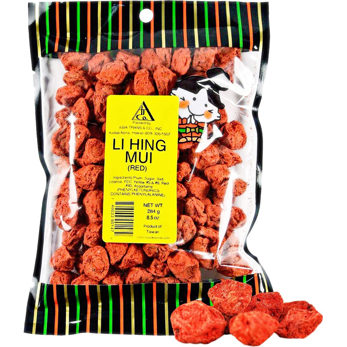 Asia Trans Seeded Red Li Hing Mui Crack Seed Plums  Hawaiian Favorite  Sweet Sour  Salty Dried Asian Plum