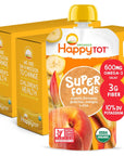 HAPPYTOT Organics Super Foods, Bananas Peaches & Mangos + Super Chia, 4.22 Ounce Pouch (Pack of 16) packaging may vary