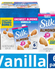 Silk ShelfStable Almond Milk Unsweetened Vanilla DairyFree Vegan NonGMO Project Verified 1 Quart Pack of 6