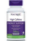 Natrol High Caffeine Tablets, Energy Support, Helps Enhance Endurance and Mental Focus, Caffeine Supplement, Fatigue, Pre-Workout, Extra Strength, 200mg, 100 Count