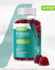 Probiotics Plus Prebiotics Fiber Gummies, Extra Strength 2 Billion CFUs for Immune Support and Digestive Support, Dualbiotic Vegan and Pectin Chewable Gummy, For Men Woman Teens & Kids, Berry Flavor