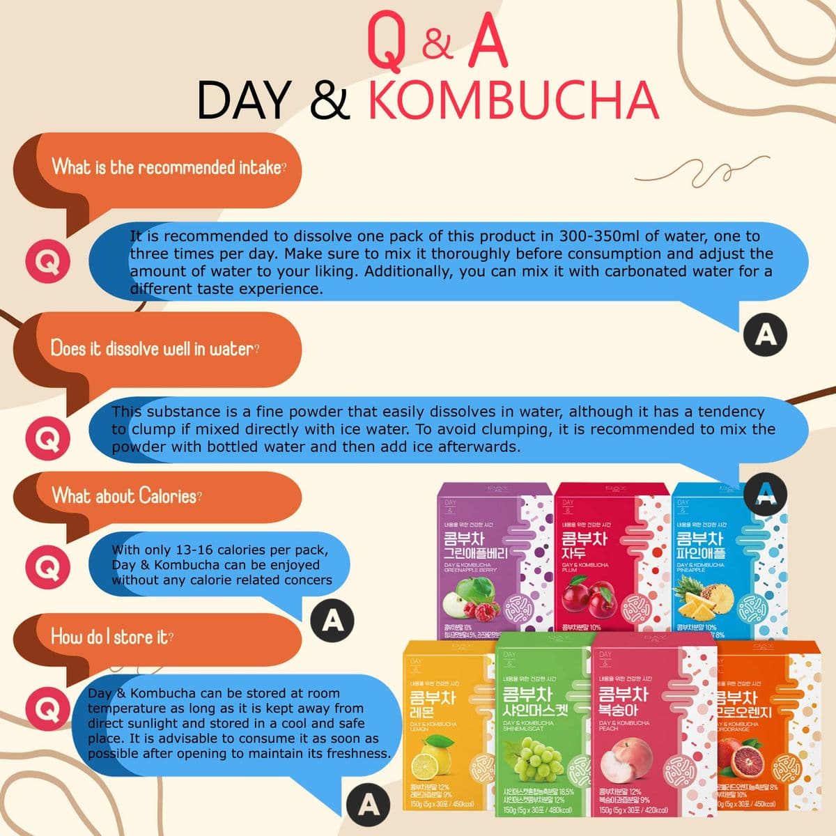 Kombucha Powder Tea Pack Korean Healthy Beverage Juice  Korean Tea Drink Zero Sugar Sparkling Fermented Probiotics  Prebiotics 10 sticks Green Apple Berry