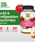 FeelGood Superfoods Acid and Indigestion Gummies, Apple Cider Vinegar Gummy with Ginger and Turmeric Supplement, Apple Flavor Vegan ACV Probiotics to Support Metabolism and Digestion, 60 Count