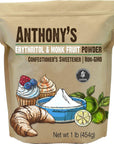 Anthony's Erythritol and Monk Fruit Powder Classic Powder, 1 lb, 2 to 1 Powdered Sugar Substitute, Confectioner's Sweetener, Non GMO, Keto Friendly