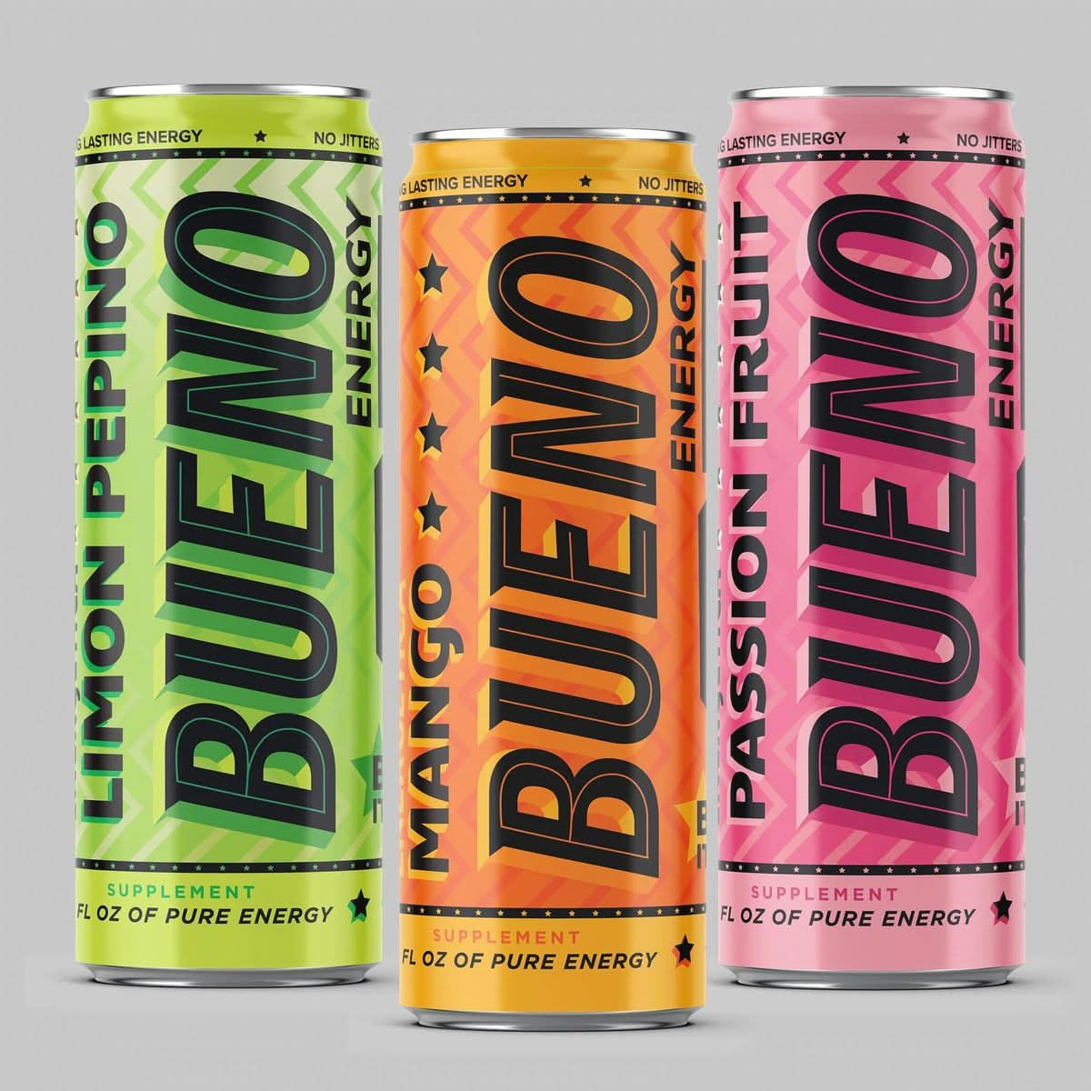 Bueno Energy Drink Passion Fruit Flavor 12oz Made With Real Cane Sugar 12 Pack  Great Taste No Jitters Long Lasting Energy With Healthy Ginseng  Real Sugar All Natural Flavor  No Artificial Sweeteners Passion Fruit