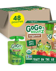 GoGo squeeZ Fruit on the Go Organic Apple Apple 32 oz Pack of 48 Unsweetened Organic Fruit Snacks for Kids Gluten Free Nut Free and Dairy Free Recloseable Cap BPA Free Pouches