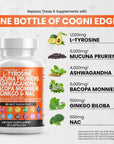 L-Tyrosine 1000mg Mucuna Pruriens 6000mg Bacopa Monnieri 500mg Ashwagandha 4000mg Focus Supplement with N-Acetyl Cysteine 600mg NAC 5-HTP Ginkgo Biloba Alpha GPC L Theanine Vitamin C D B1 B12 USA Made