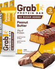 Grab1 Sugar Free Protein Bars Peanut Butter 3 Pack 12 Bars  7g Fiber  Delicious and Nutritious  Low Calorie  Zero Sugar